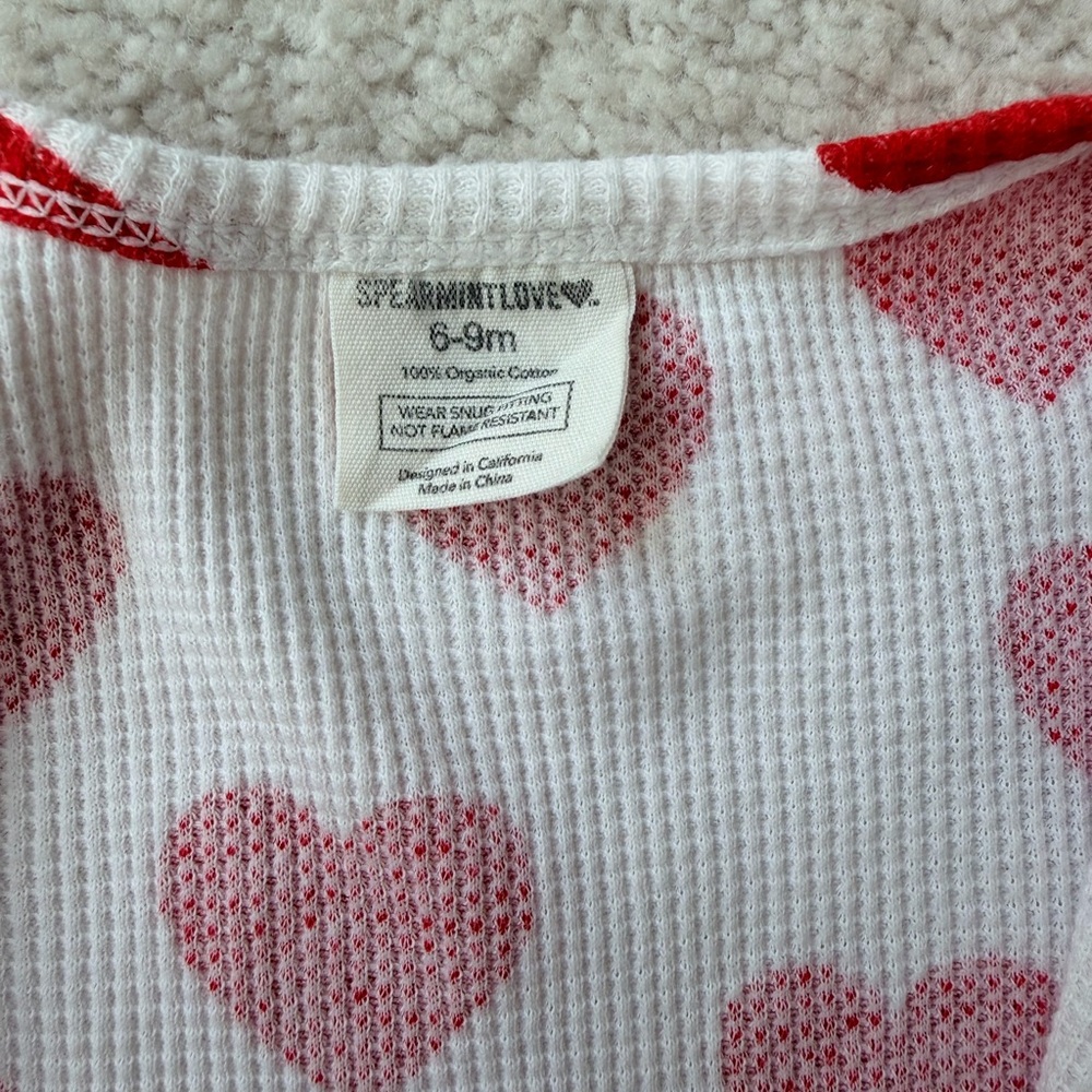 Spearmint Love Red Heart Waffle Knit Ruffled Footed One Piece - Picture 6 of 11